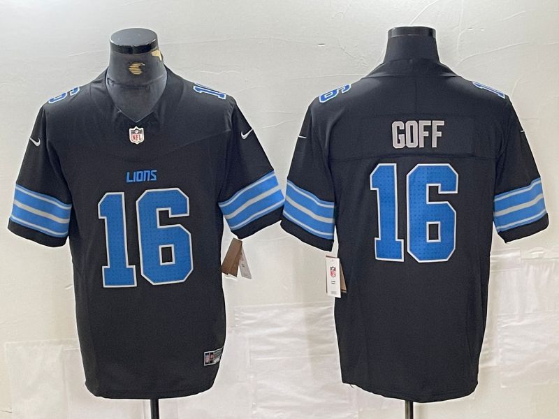 Men Detroit Lions #16 Goff Black Three generations 2024 Nike Vapor F.U.S.E. Limited NFL Jersey